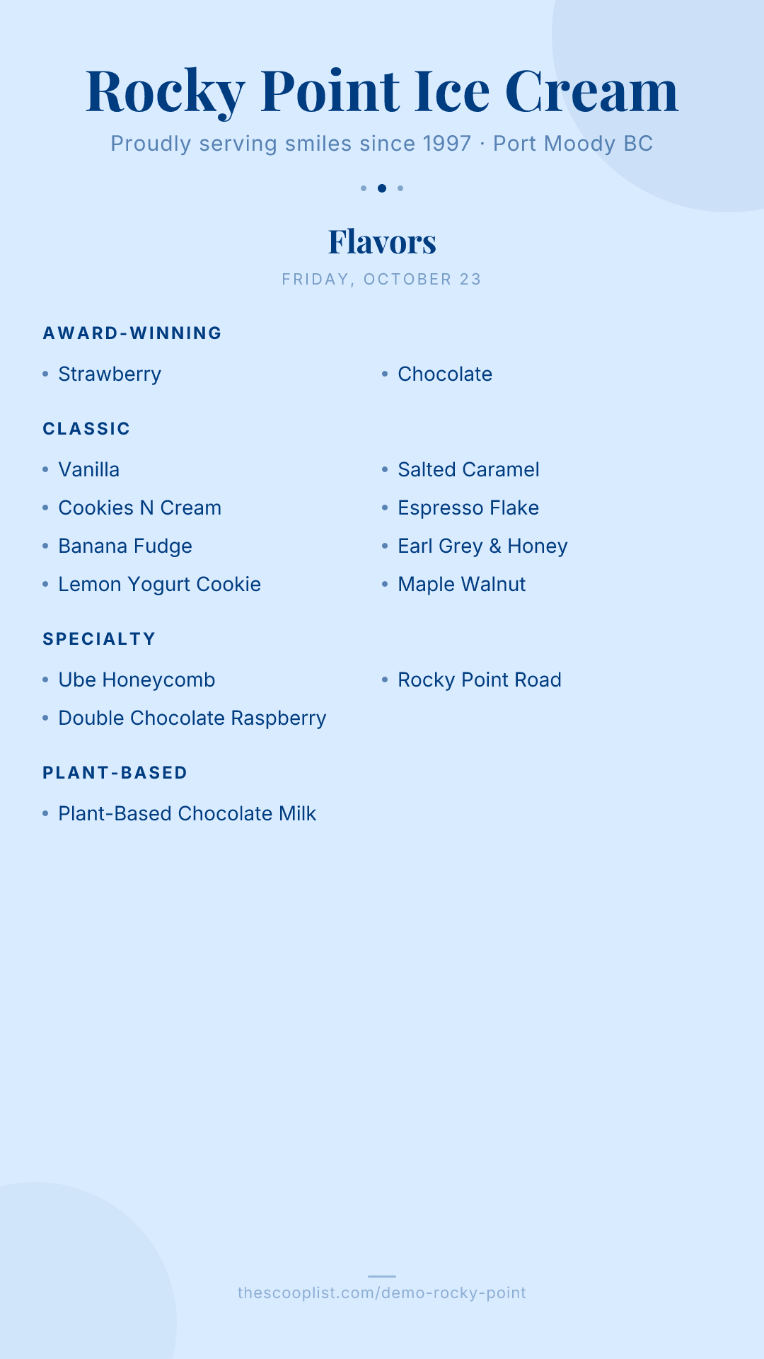 Rocky Point Ice Cream — Today's Flavors